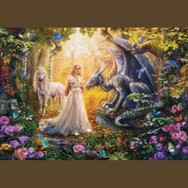 Puzzle de 1500 Piezas Dragón Princesa y Unicornio