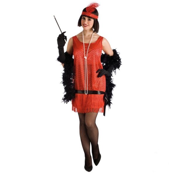 Disfraz de Charleston en Rojo con Tocado para Mujer