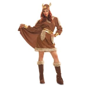 Disfraz de Vikinga Marrón con Capa para Mujer