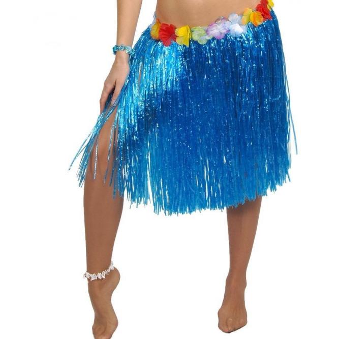 Falda Hawaiana de FLores de 55cm en Azul