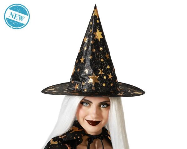 Sombrero de Bruja Negro con Estrellas